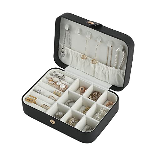 CASEGRACE Travel Jewelry Box Small Jewelry Organizer Case Display Storage for Earrings Necklace Rings Bracelets Portable Jewelry Organizer for Women Girls, Black | Amazon (US)