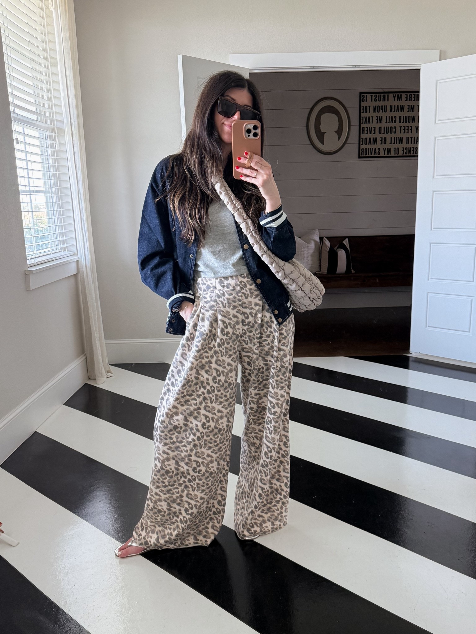Leopard trouser pants: xs short
Varsity denim bomber style jacket: s
Gray baby tee: s
Silver metallic flip flop sandals: 6

Mom outfit / easy outfit / casual outfit / amazon / target / trucker hat / comfy outfit / travel outfit  / aerie / leopard pants  / denim button down /  sandals / summer to fall outfit 



#LTKFindsUnder50 #LTKSaleAlert #LTKStyleTip