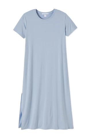 Bamboo Short Sleeve Lounge Dress in Tide | Lake Pajamas