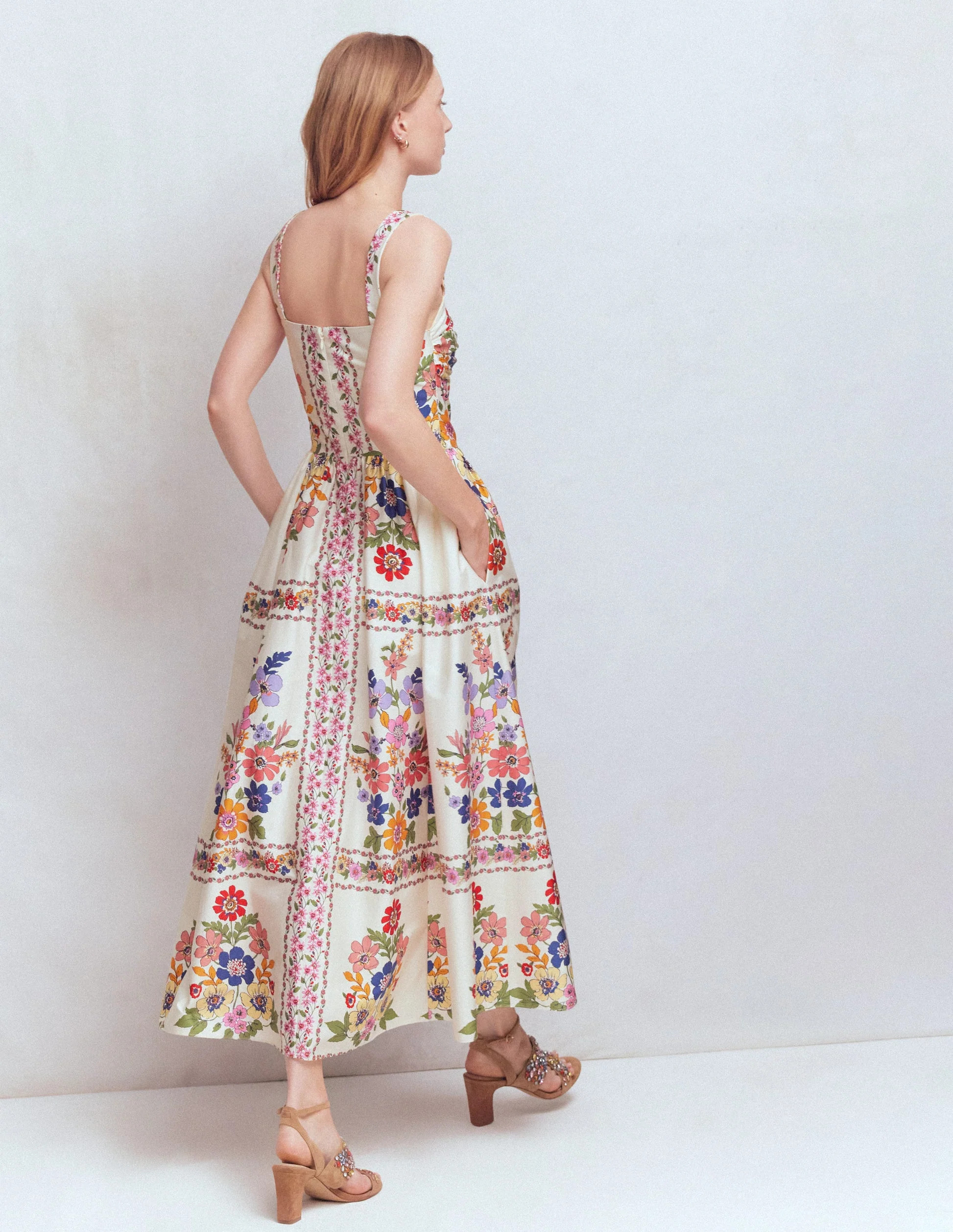 Fit and Flare Midi Dress-Multi Meadow Flowers Lattice | Boden (US)
