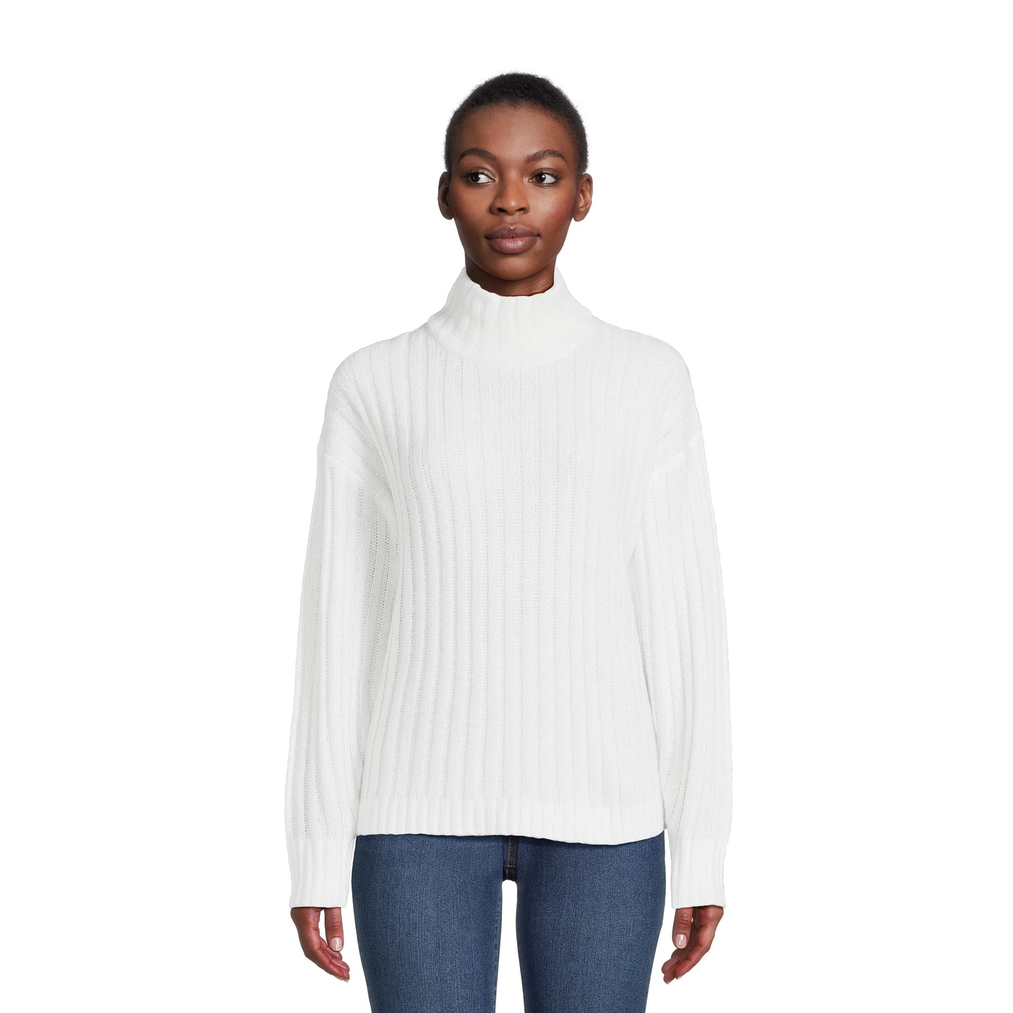 Time and Tru Women's Mock Neck Rib Knit Sweater, Midweight, Sizes XS-XXXL | Walmart (US)