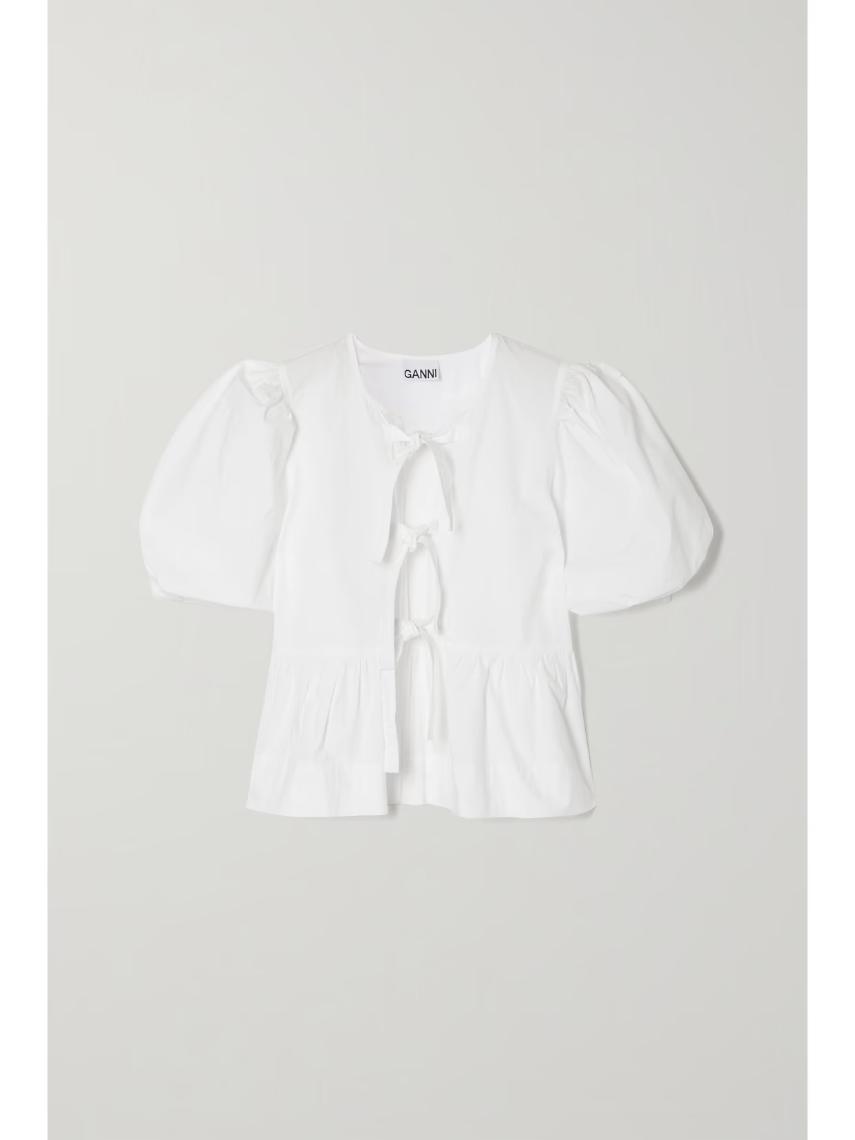 GANNI - Tie-front Organic Cotton-poplin Peplum Blouse - White | NET-A-PORTER (UK & EU)