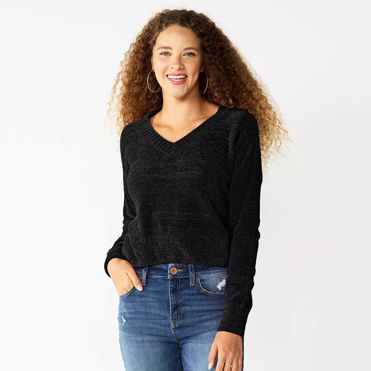Juniors' SO® V-Neck Chenille Pullover Sweater | Kohl's