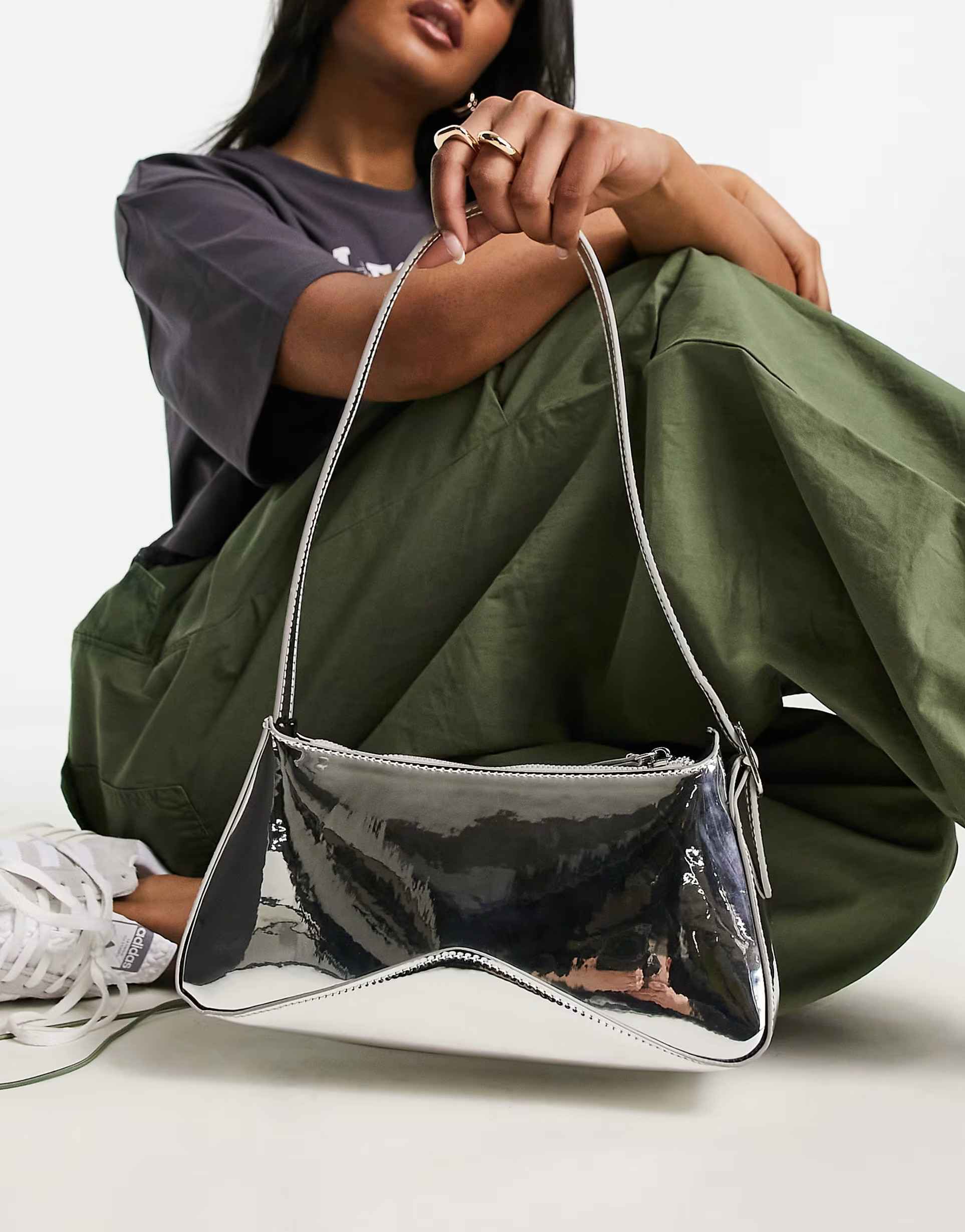 My Accessories liquid patent shoulder bag in silver | ASOS (Global)