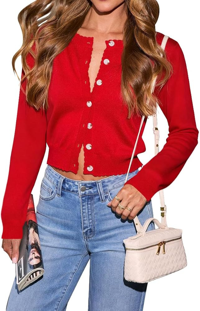 Ezbelle Women's Cardigan Sweater Long Sleeve Crop Tops Shrugs Flowy Sweaters Knit Button Up Shirt... | Amazon (US)