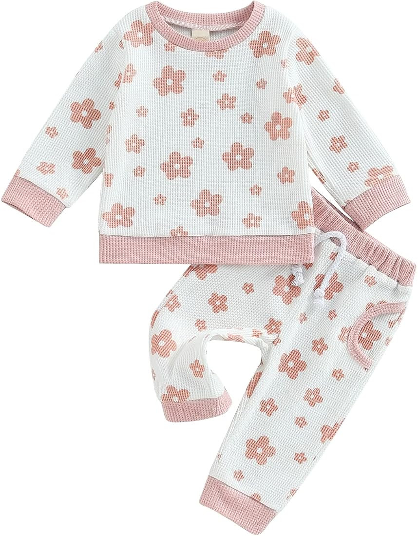 One opening 0-4T Baby Girl Clothes Fall Winter Outfit Waffles Floral Sweatshirt Tees Tops Long Pa... | Amazon (US)