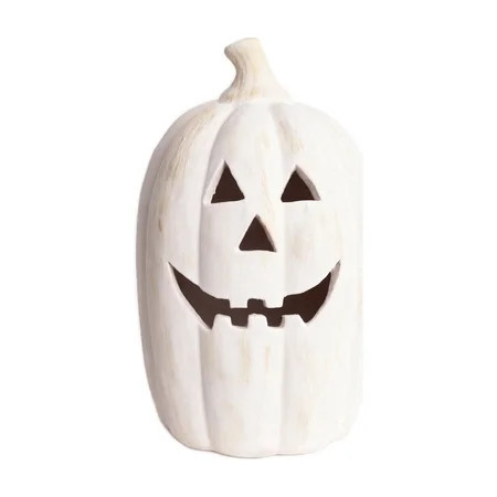 Halloween Decor - Fall Decorations for Home - 9.8" White Handmade Terracotta Jack-O-Lantern Pumpkin - Resin Indoor Funny Vintage Farmhouse Decoration for Room Front Porch lawn Desk Bedroom Fireplace | Walmart (US)