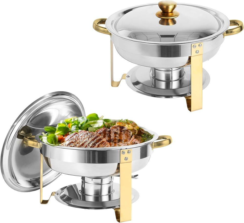 Chafing Dish Buffet Set of 2, 5QT Round Stainless Steel Chafer for Catering, Upgraded Chafers and... | Amazon (US)