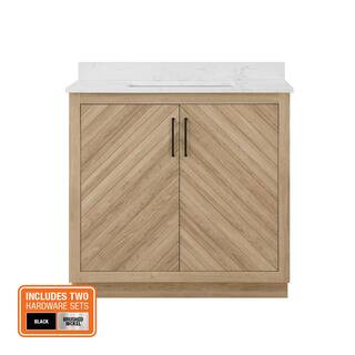 Huckleberry 36 in. W x 19 in. D x 34 in. H Single Sink Bath Vanity in Weathered Tan with White En... | The Home Depot