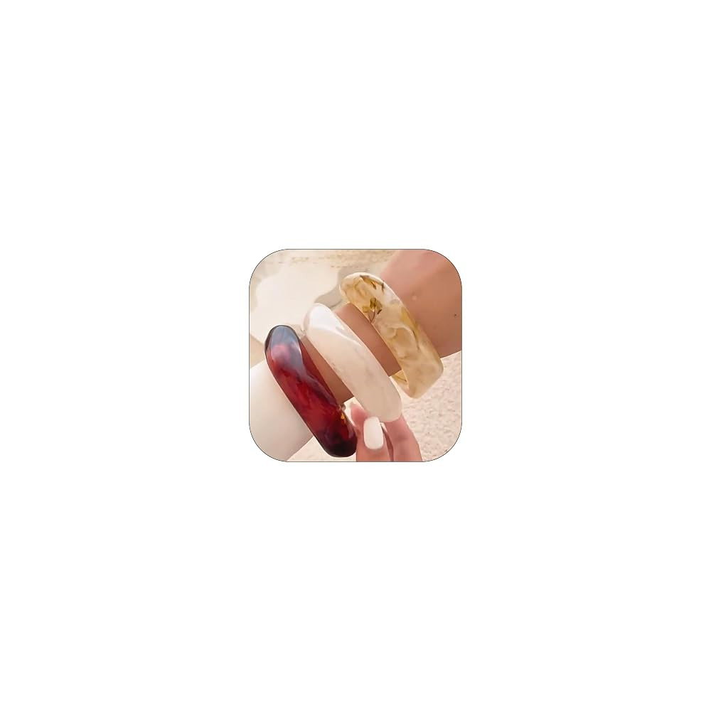 3 Pcs Colorful Square Acrylic Resin Bangle Bracelet For Women Vintage Wide Geometric Irregular Br... | Amazon (US)