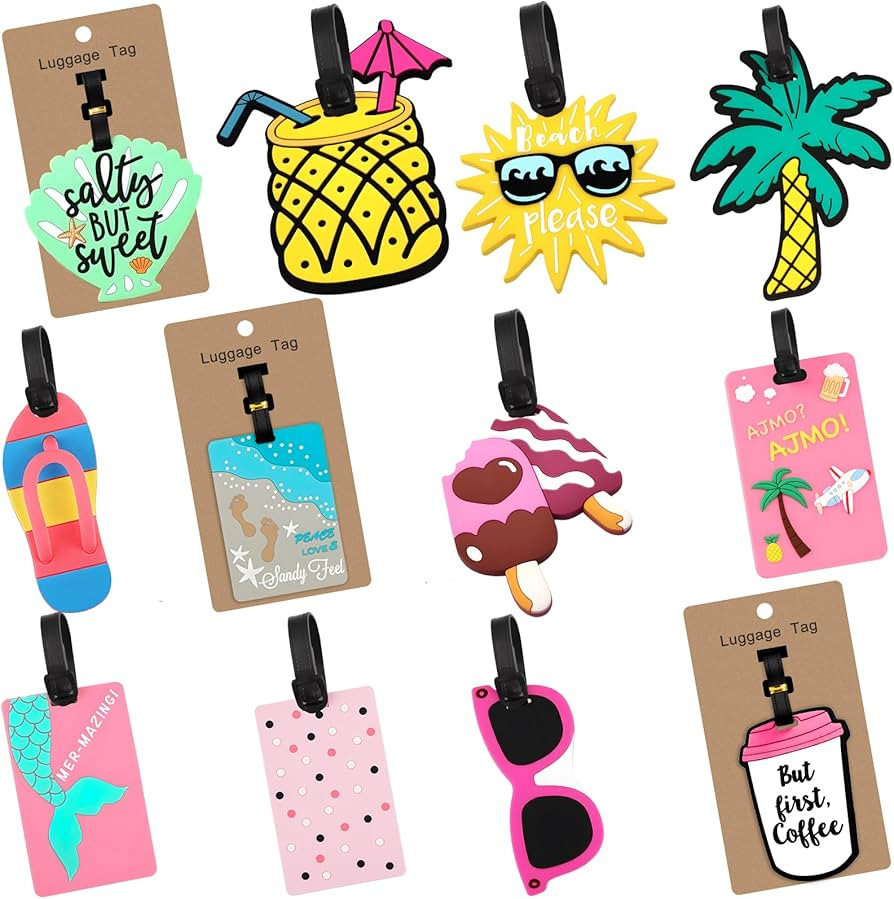 12Pcs Silicone Luggage Tags with Identification Name ID Card, Fun Summer Vacation Beach Holiday F... | Amazon (US)