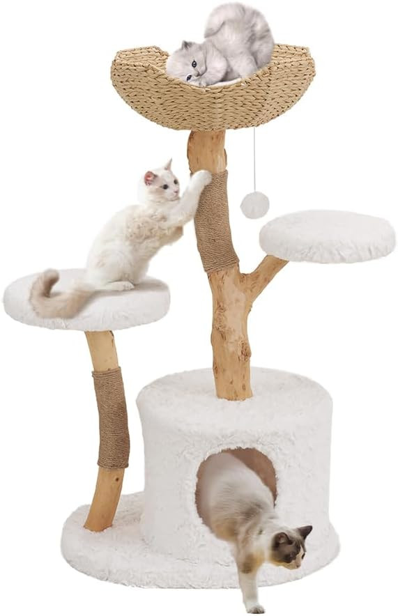 Unipaws Modern Cat Tree Tower for Small and Large Cats, Real Solid Wood Branch Luxury Cat Condo w... | Amazon (US)