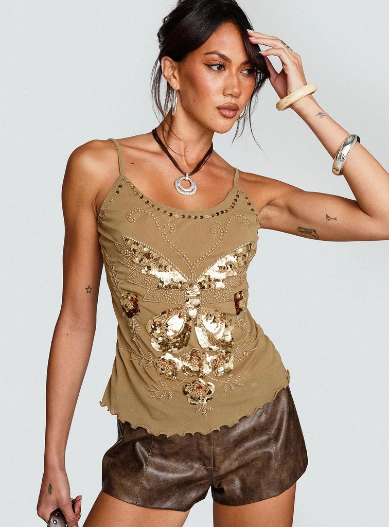Start Of Summer Sequin Top Brown | Princess Polly AU