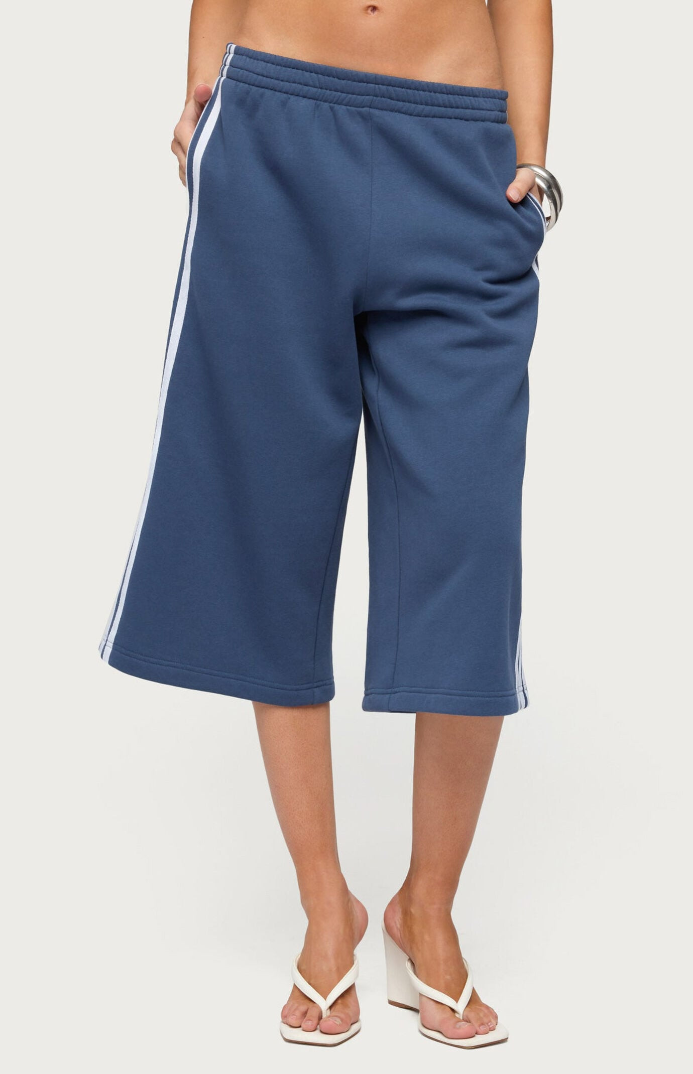 Edikted Women's Uma Striped Bermuda Shorts in Dark Blue - Size Medium | PacSun