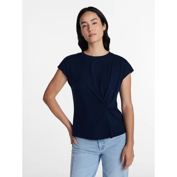 Time and Tru Women's Twist-Front Tee with Short Sleeves, Sizes XS-XXXL | Walmart (US)