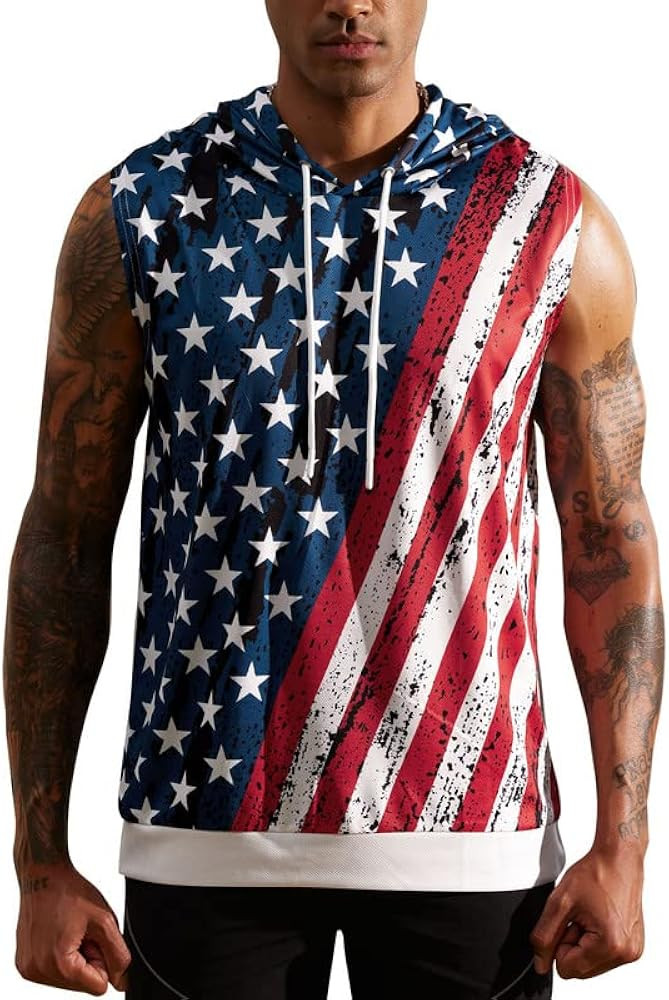 Arvilhill Men's 4th of July Tank Tops American Flag Sleeveless Hooded Tank Patriotic Muscle Shirt | Amazon (US)