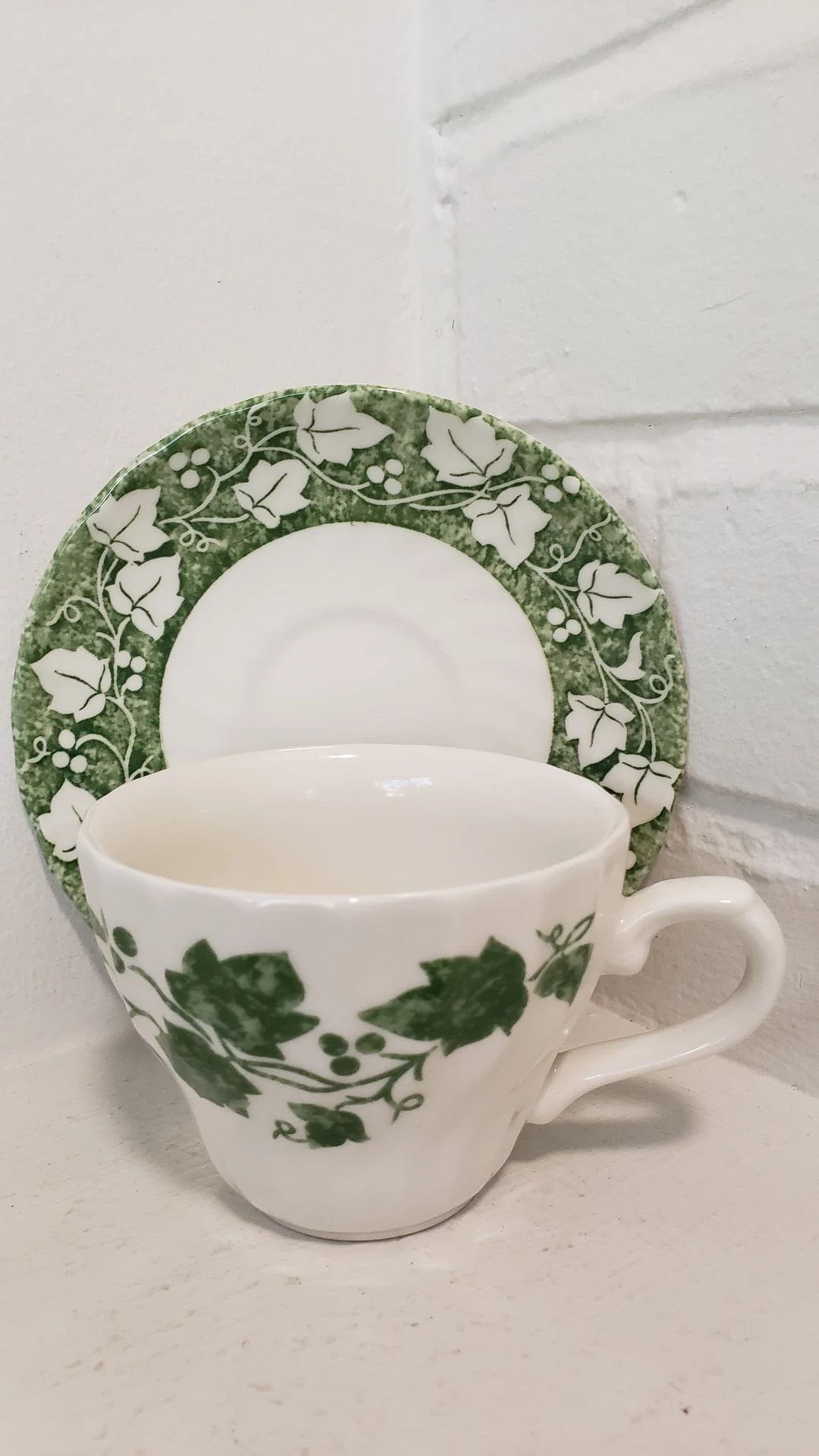 Vintage Churchill Tea Set Green Ivory Swirl Tea Cup and Saucer With Green and White Ivy Interesti... | Etsy (US)