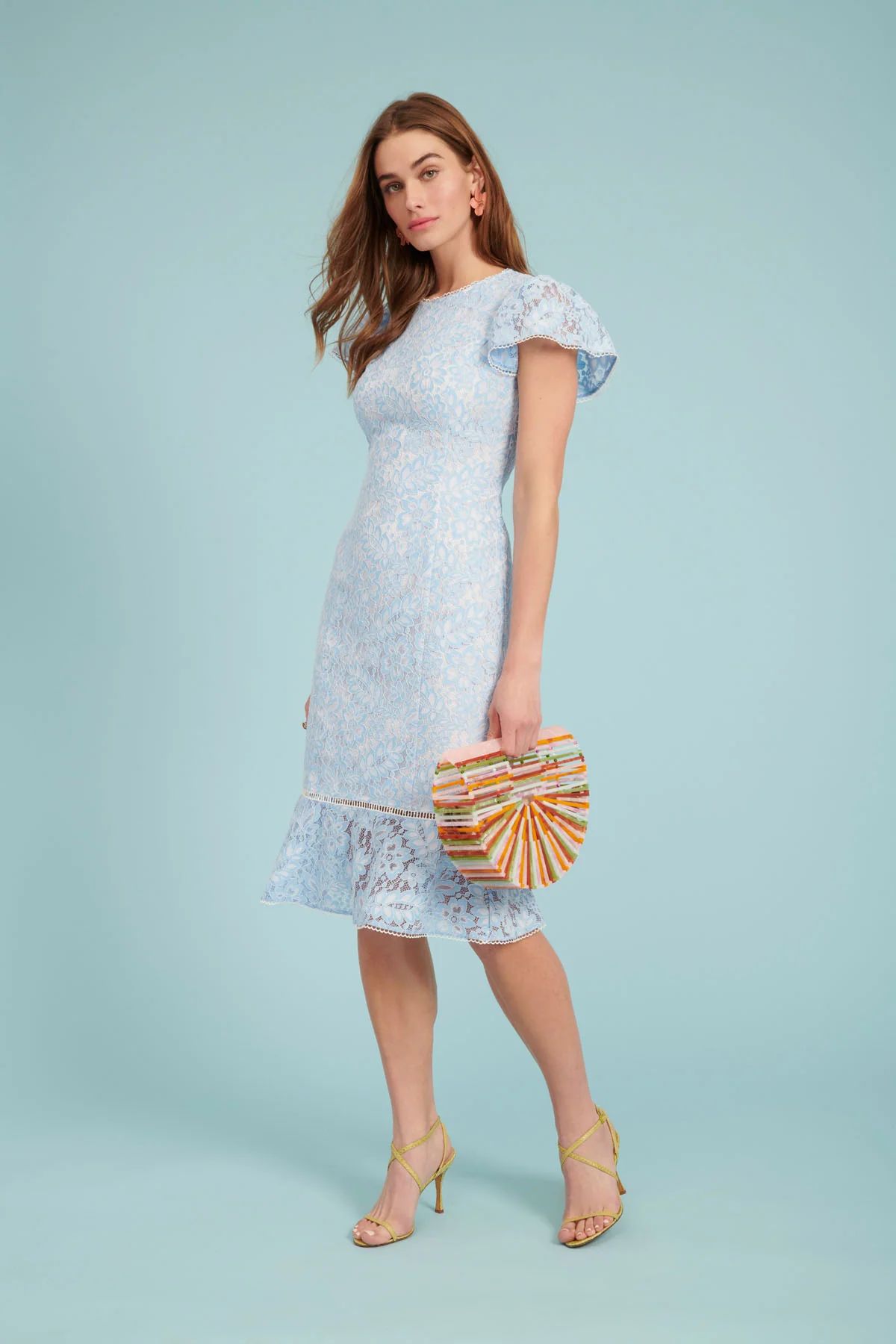 Lace Sheath with Ruffle Hem - Celeste Blue | Rachel Parcell