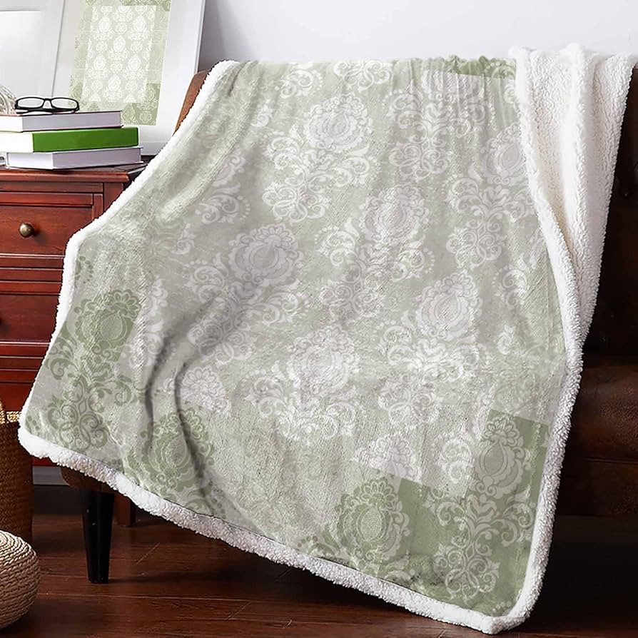 Sage Green Damask Blankets for Bed Couch Sofa, Retro Gradient Paisley Medallion Boho Soft Thick S... | Amazon (US)