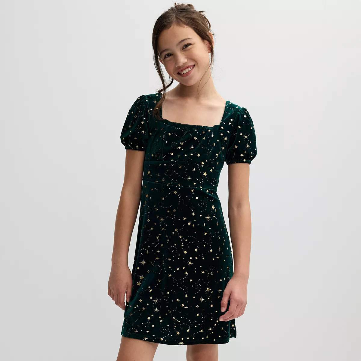 Girls eyeshadow Squareneck Puff Sleeve Glitter Dress | Kohl's