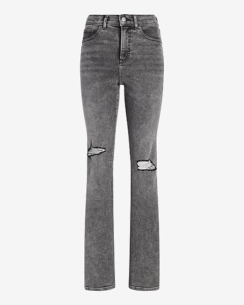 High Waisted Black Wash Ripped Bootcut Jeans | Express