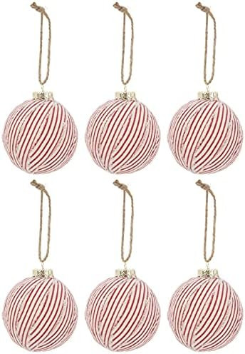 Farmhouse Stripe Ticking Ball Christmas Ornaments (6 pc Farmhouse Ticking Red White- 3 1/8 inch) | Amazon (US)