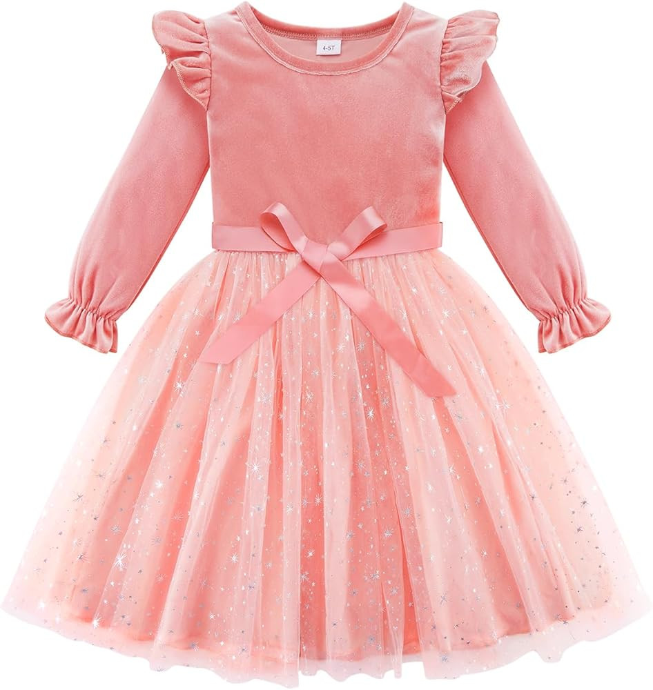 Patgoal Toddler Girls Tutu Dresses Velvet Tulle Dress with Sequin Long Sleeve Holiday Party Fall ... | Amazon (US)