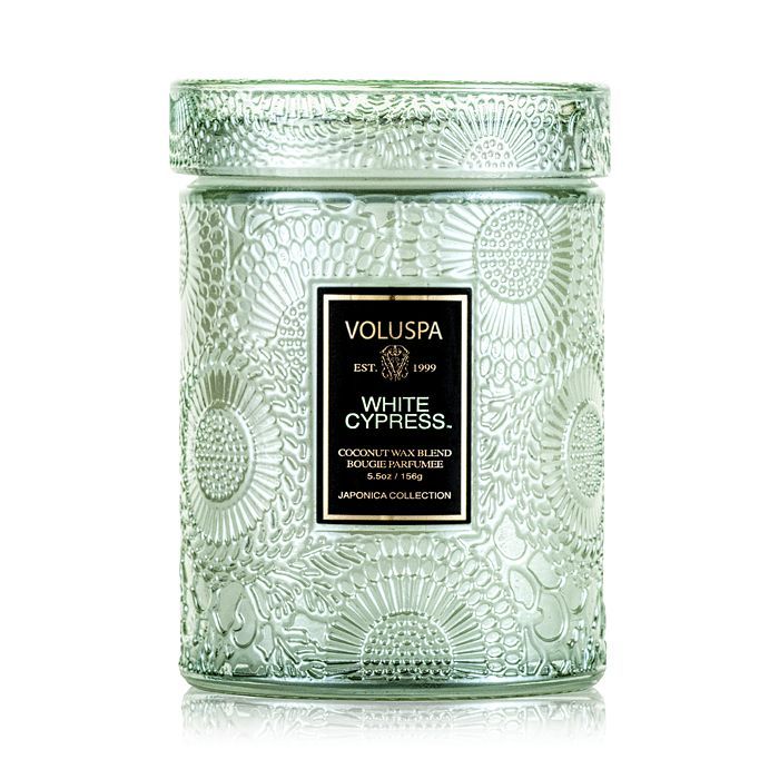 White Cypress Mini Tall Embossed Glass Jar Candle with Lid | Bloomingdale's (US)