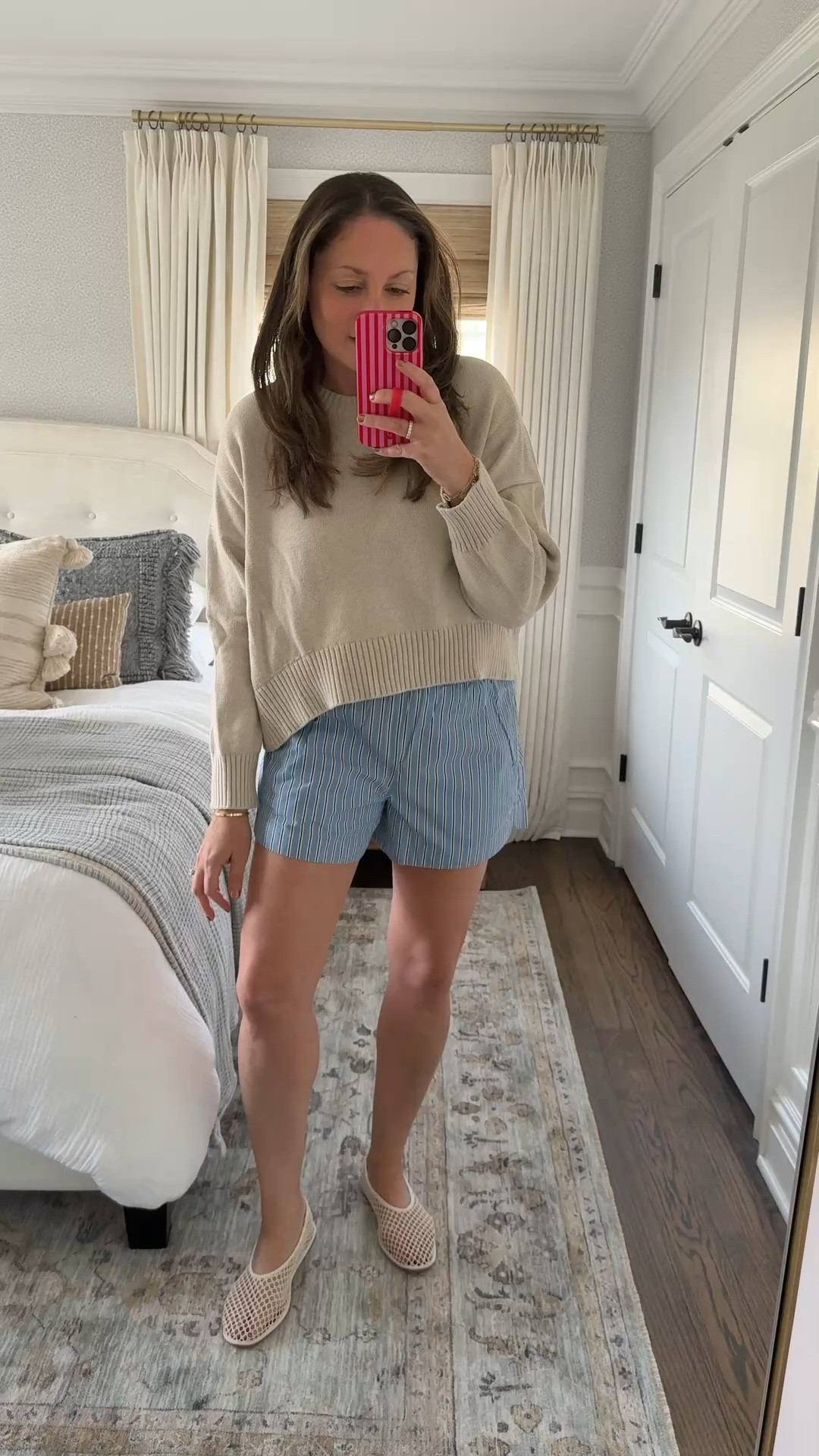 These @Quince shorts are SO GOOD! Wearing a size medium - they come in a bunch of colors but I love this stripe! Paired it with my favorite oversized Quince sweater (size medium) and my new @Target crochet flats that are so comfortable! 

#LTKSeasonal #LTKdayinmylife #LTKootd