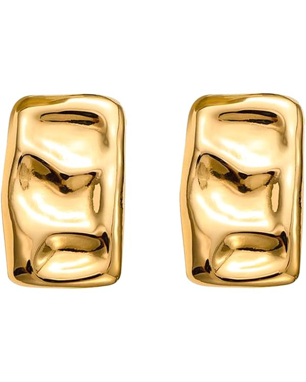 Chunky Gold Rectangle Stud Earrings for Women, Dainty Thick Stud Earrings, Minimalist Geometric E... | Amazon (US)