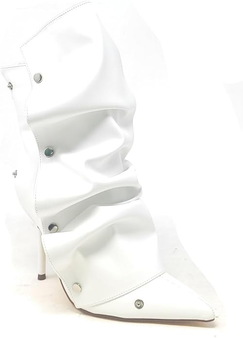 Liliana Women's Pointed Toe Stiletto High Heels Pleated Button Detachable Fold Over Slouchy Boots | Amazon (US)