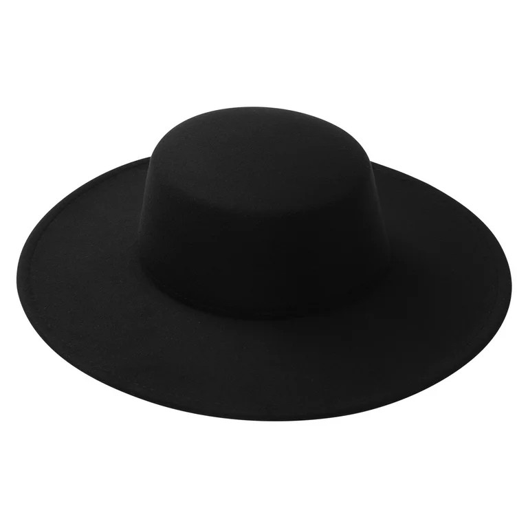 Womens Black Felt Hat Fashion Classic Blend Fedora Formal Top Hat Wide Brim Flat Church Derby Cap... | Walmart (US)