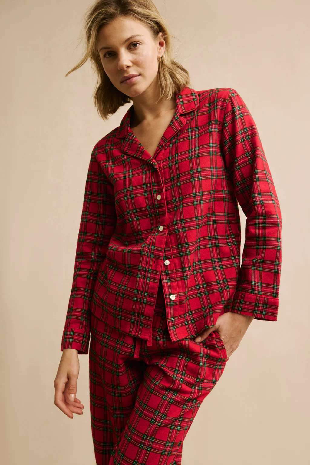 Flannel Pants Set in Classic Red Holiday Tartan | Lake Pajamas