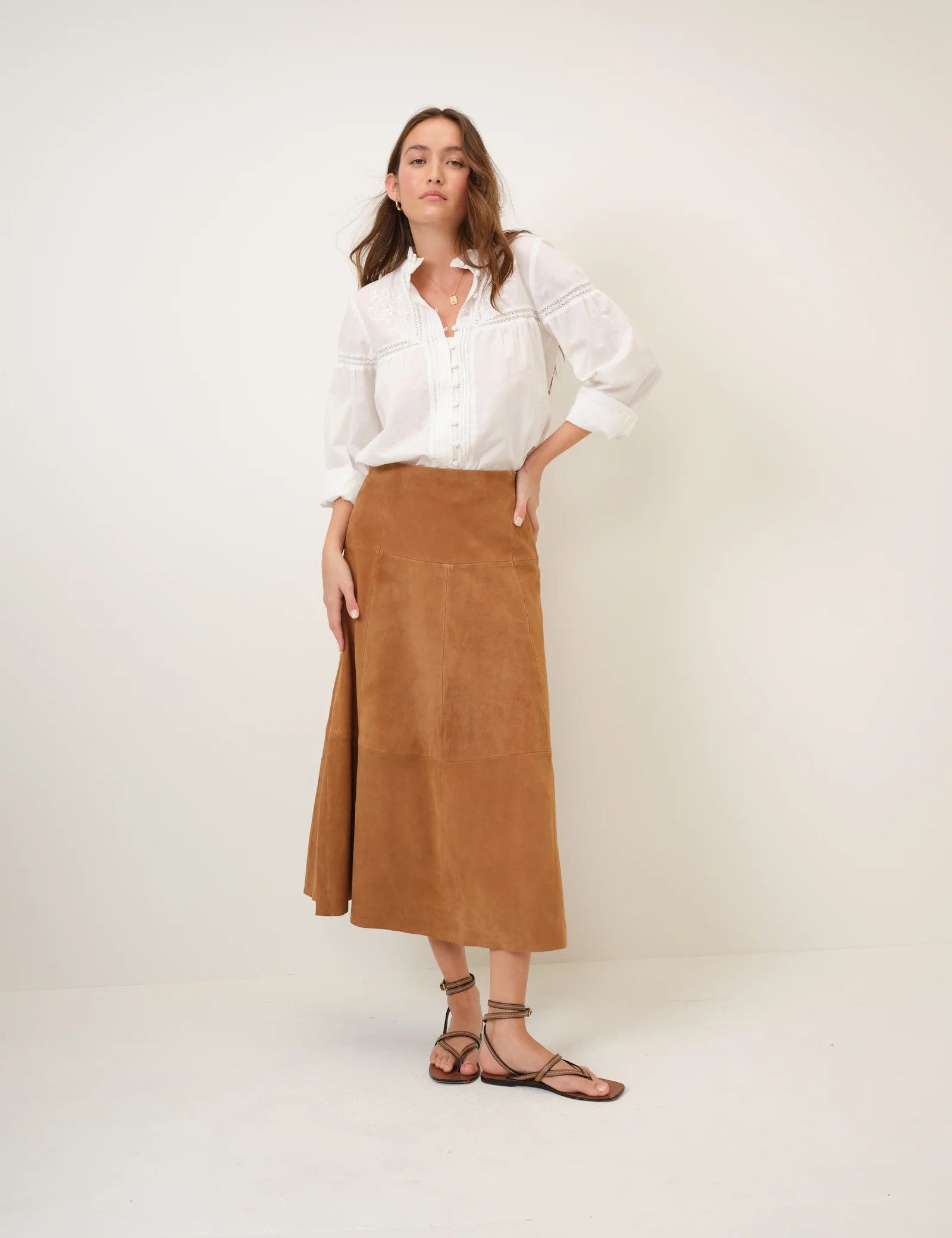 Brown Suede Midi Skirt | Nobody's Child
