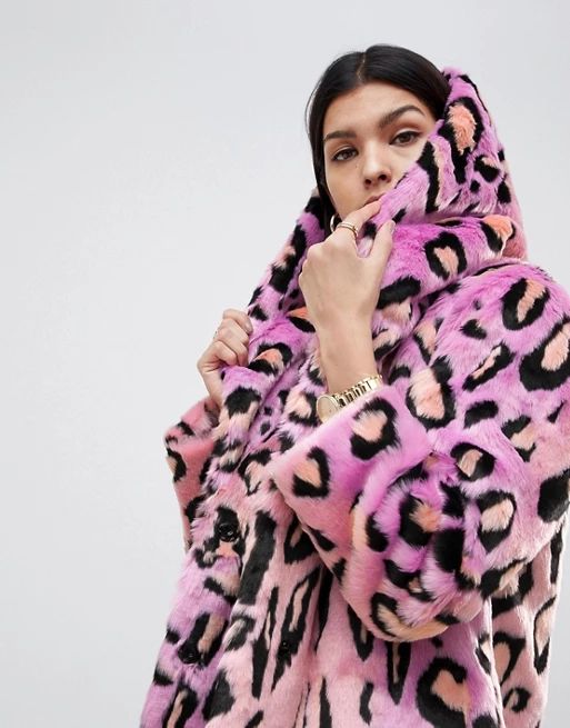 ASOS DESIGN faux fur coat in bright animal | ASOS US