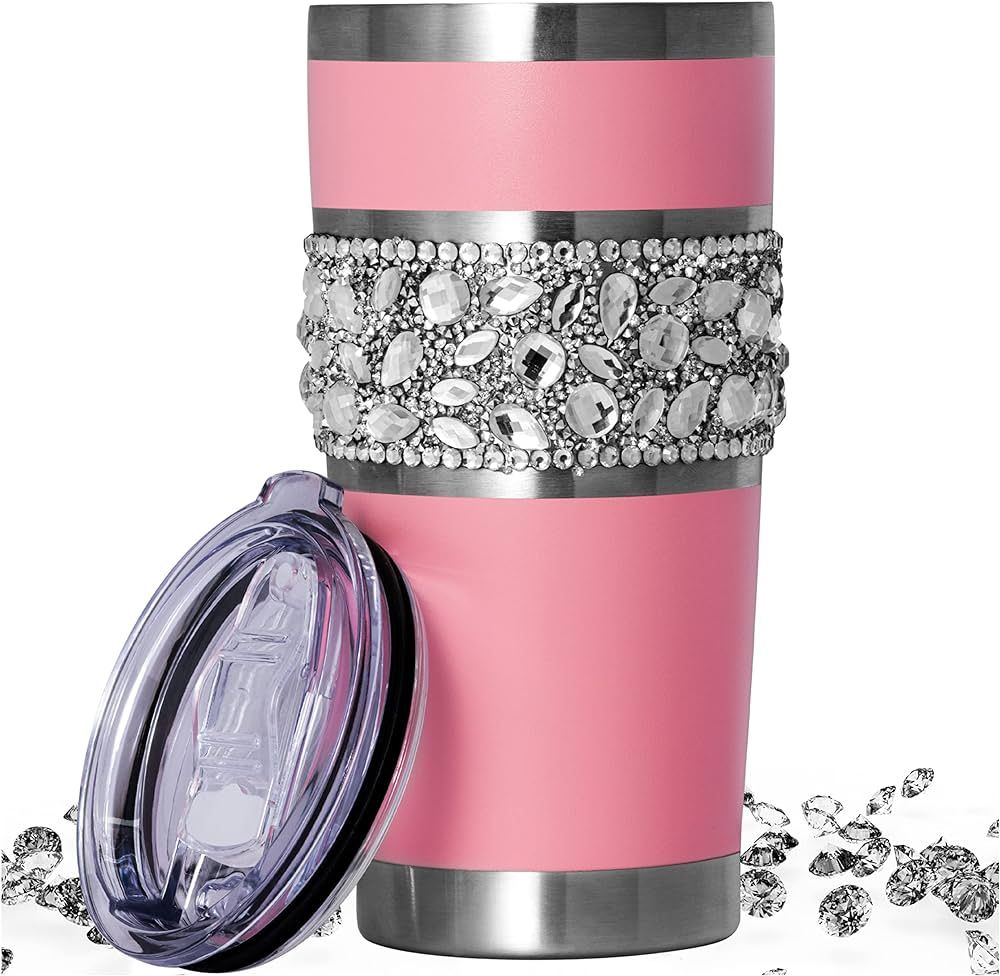 LUXBLINGZ Diamond Rhinestone Bling Tumbler 20 oz Stainless Steel Vacuum Insulated Cup With Lid Bl... | Amazon (US)