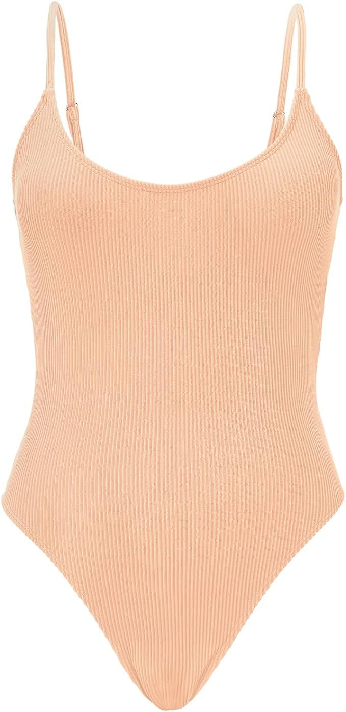 American Trend One Piece Swimsuit Women Ribbed Open Back Bathing Suit Swim Suits for Women 2024 S... | Amazon (US)