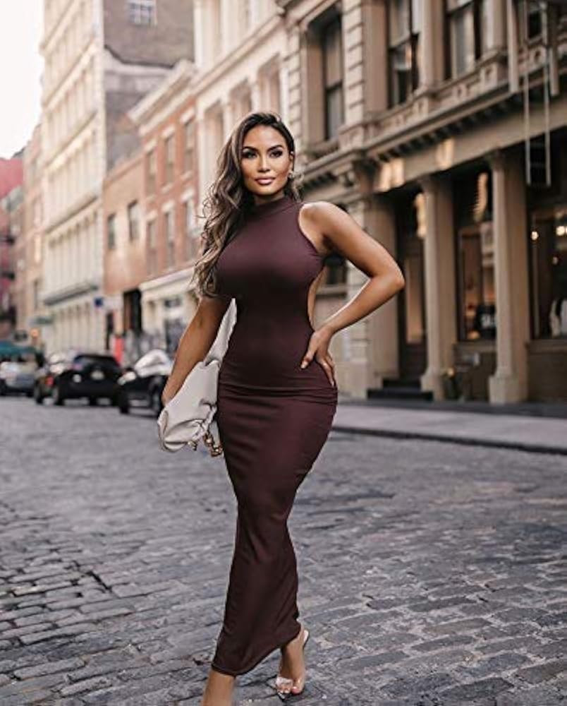 XLLAIS Women's Sexy Turtle Neck Backless Party Maxi Dresses | Amazon (US)
