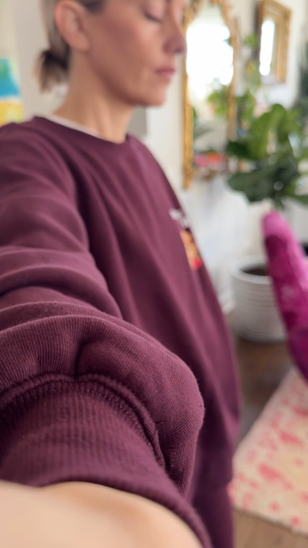 Wearing xs in the pants and small in the sweatshirt. SO cozy!!