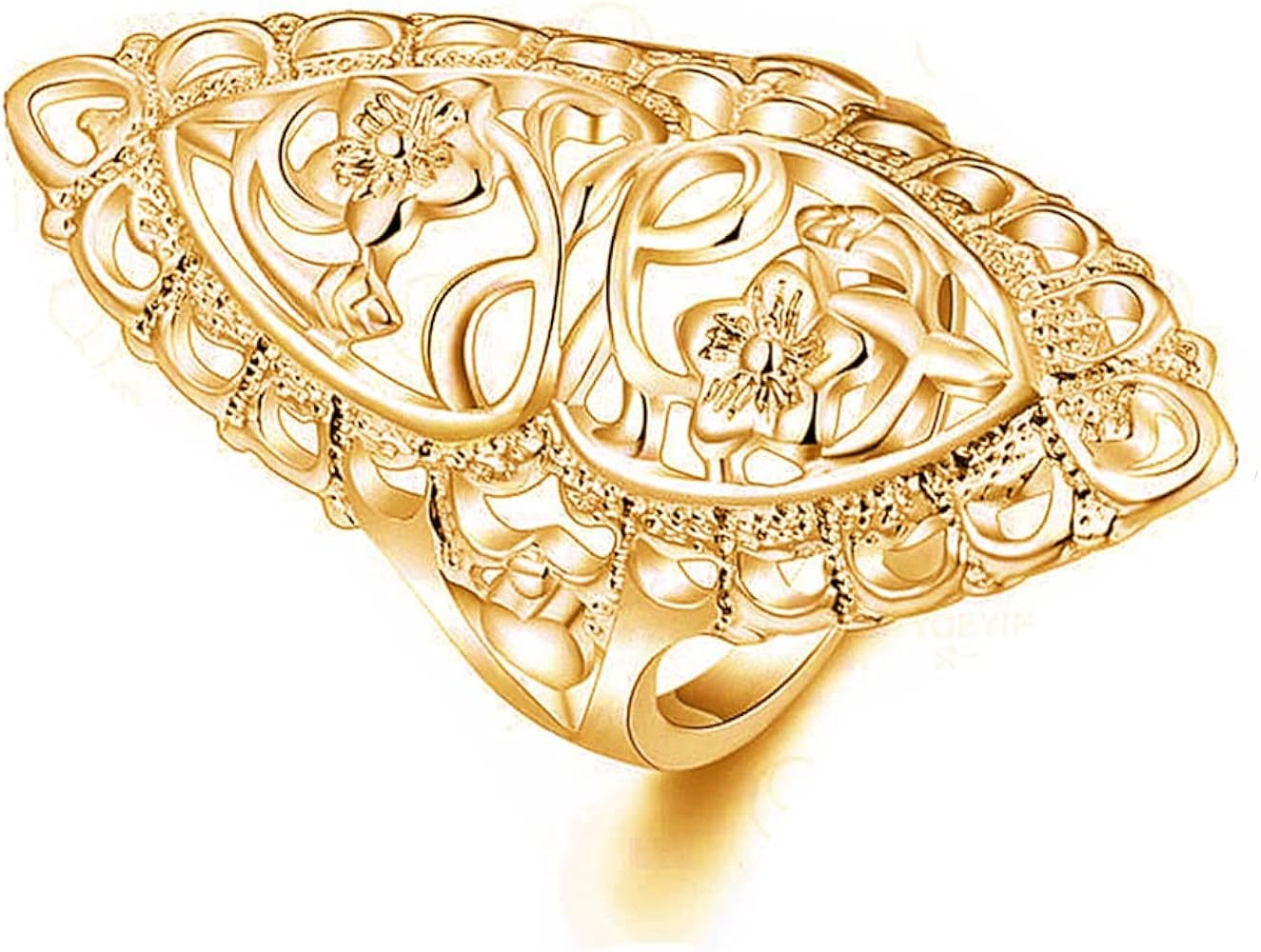 Elegant 18K Real Gold Plated Statement Rings Hollow Carved Flower Full Finger Ring Silver Wide Ba... | Amazon (US)