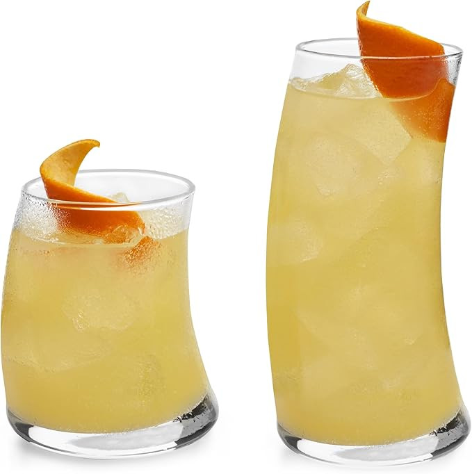 Libbey Swerve Drinking Glasses Set of 16, Chip-Resistant Tumbler and Rocks Glass Cups Set, Fun, E... | Amazon (US)