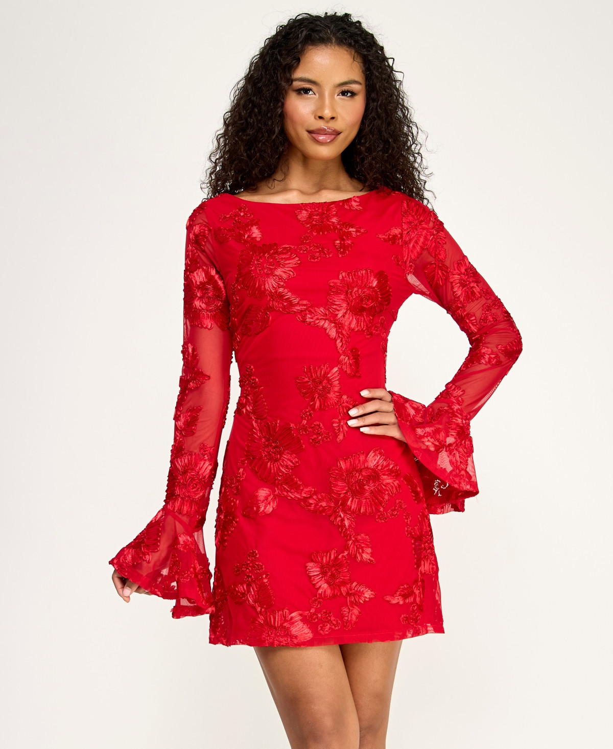 Alex & Sophia Juniors' Boat Neck Open Back Short Dress - Medium Red | Macy's