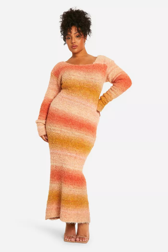 Plus Ombre Fluffy Knit Midaxi Dress | Boohoo.com (UK & IE)