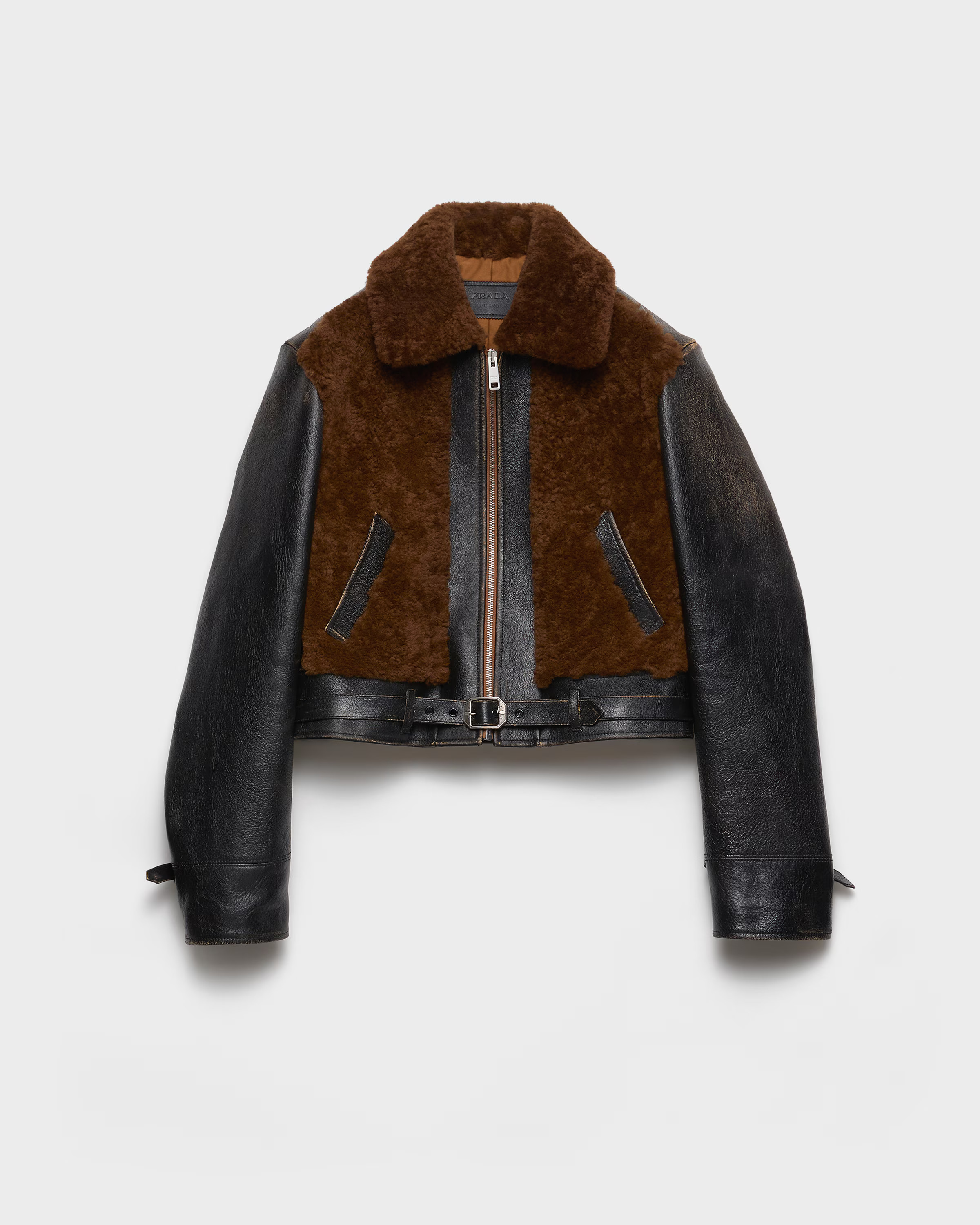 Leather and shearling jacket | Prada UK