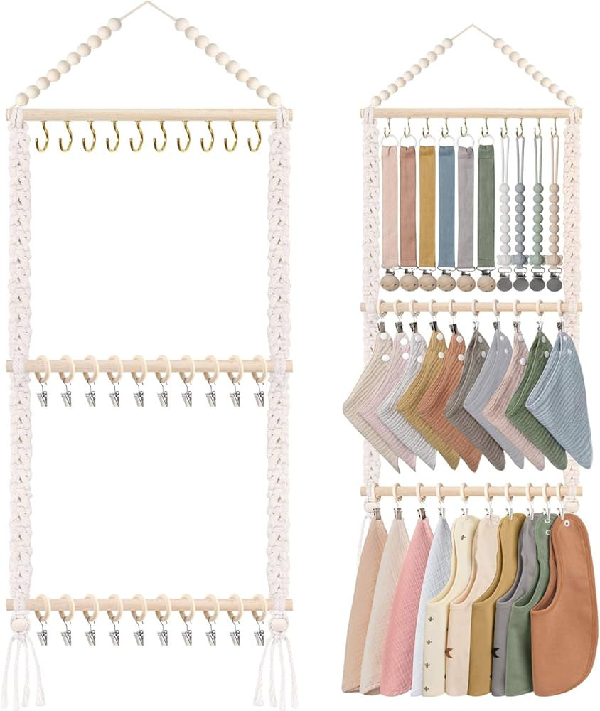 POVETIRE Pacifier Clip Holder Baby Bibs Organizer, Neutral Baby Bandana Drool Bibs Holder - Baby ... | Amazon (US)