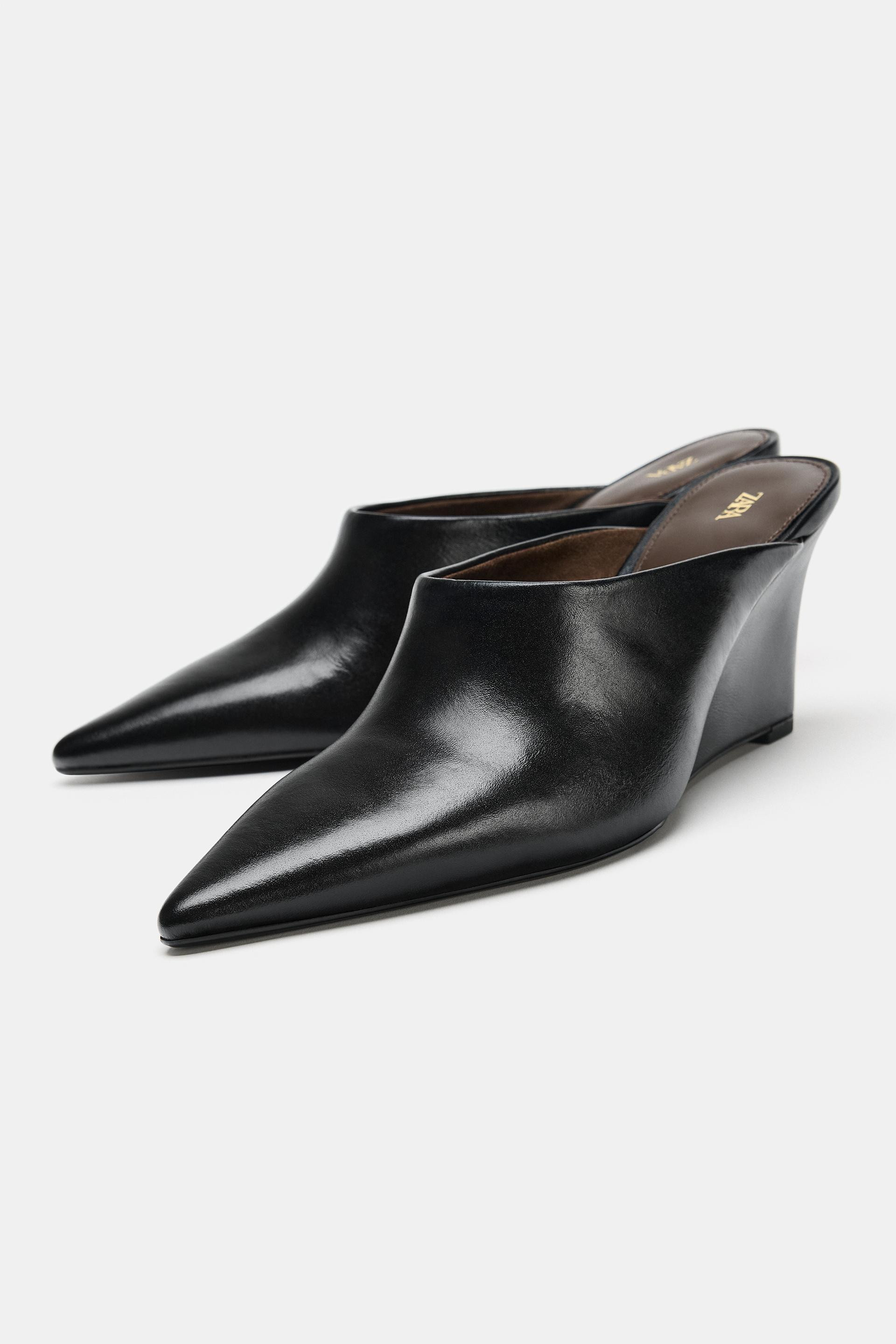 Zara - Leather Wedge Mules - Black - 7½ - Woman | Zara US