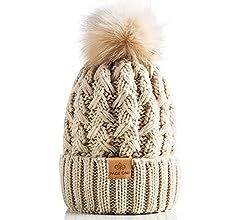 PAGE ONE Womens Winter Ribbed Beanie Crossed Cap Chunky Cable Knit Pompom Soft Warm Hat | Amazon (US)