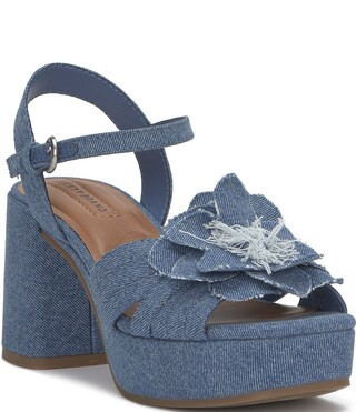 Marrika Denim Flower Ornament Platform Block Heel Sandals | Dillard's