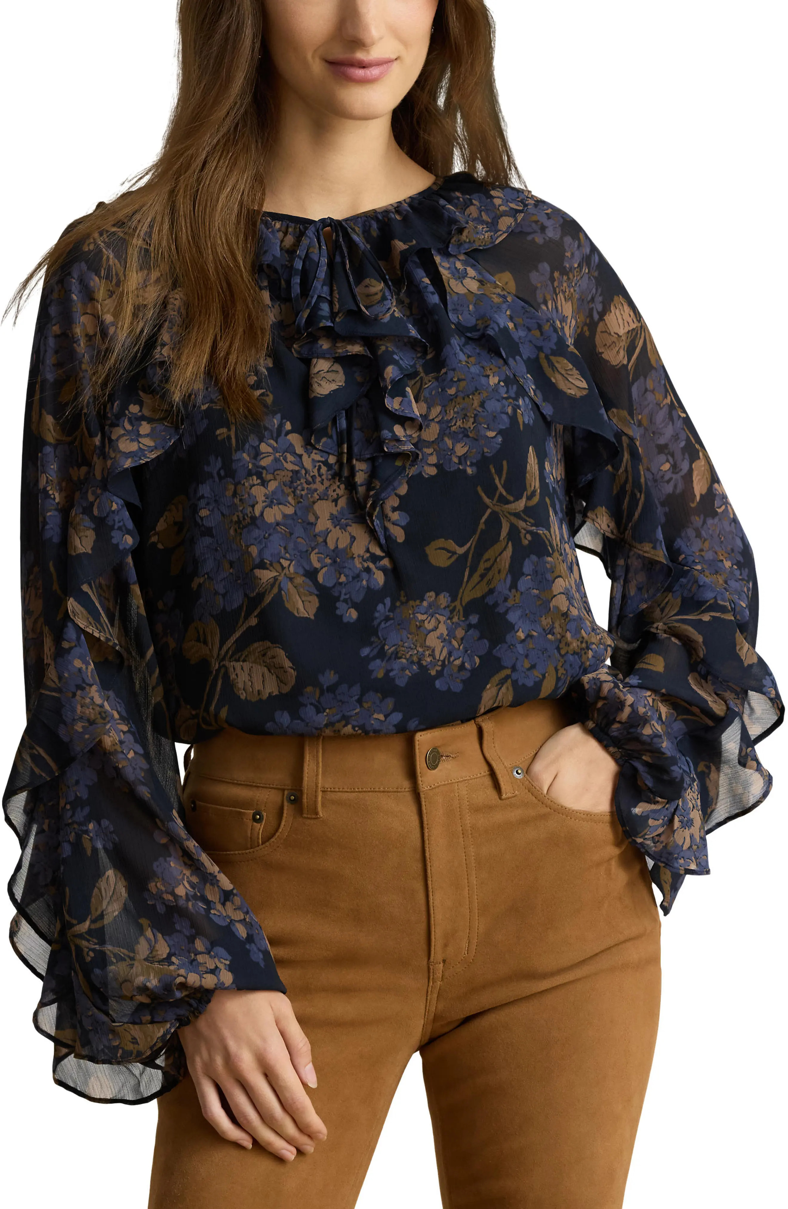 Floral Print Ruffle Trim Blouse | Nordstrom
