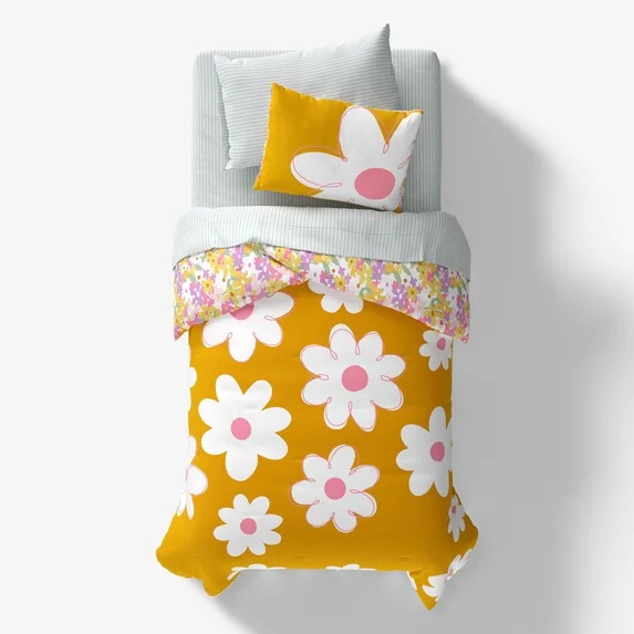 Mainstays Kids Daisy Reversible Comforter Set with Sheets, Twin, 5 Pieces | Walmart (US)